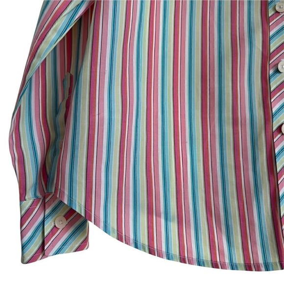 Vintage Lilly Pulitzer Pastel Striped Long Sleeve Button Down Cotton Blouse 6 - Picture 2 of 6